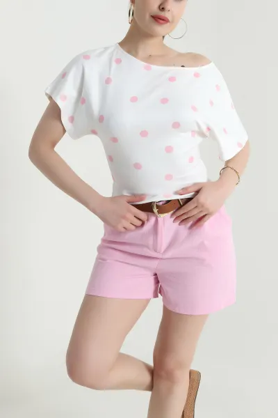 Pembe Puantiyeli Yarasa Kol Kadın Bluz 466333