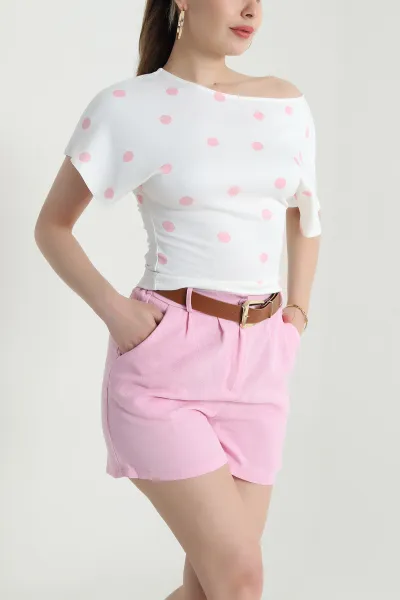 Pembe Puantiyeli Yarasa Kol Kadın Bluz 466333