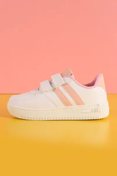 Pembe Pudra(30-35 Filet)Kalın Taban Delikli Cırtlı Şerit Çizgili Çocuk Spor Ayakkabı 348145