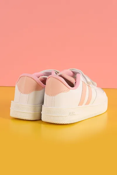 Pembe Pudra(30-35 Filet)Kalın Taban Delikli Cırtlı Şerit Çizgili Çocuk Spor Ayakkabı 348145