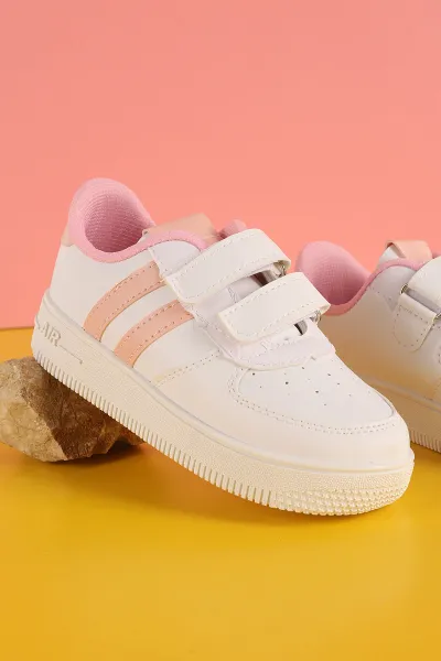 Pembe Pudra(30-35 Filet)Kalın Taban Delikli Cırtlı Şerit Çizgili Çocuk Spor Ayakkabı 348145