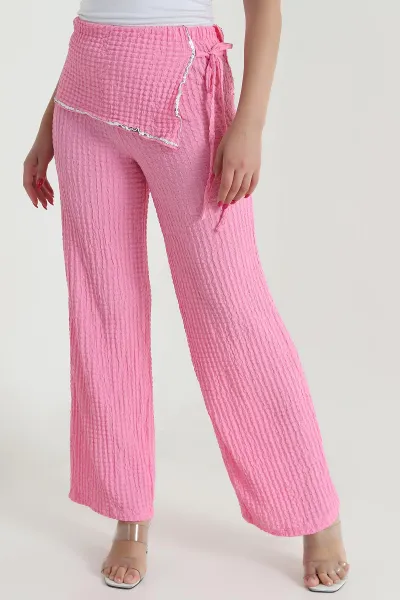 Pembe Pul Nakışlı Gofre Kadın Pantolon 472991