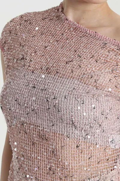 Pembe Pullu File Detay Kadın Bluz 471102