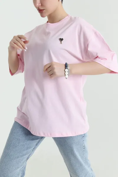 Pembe Rahat Kalıp Süprem Kadın Tişört 448186