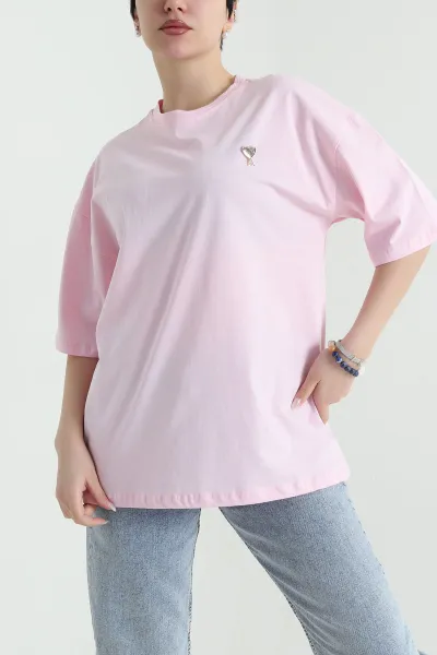 Pembe Rahat Kalıp Süprem Kadın Tişört 448186