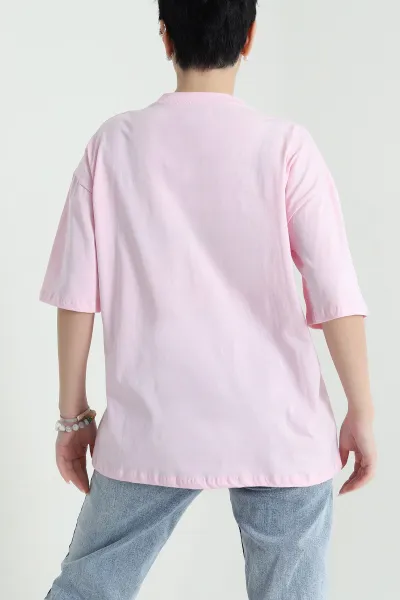 Pembe Rahat Kalıp Süprem Kadın Tişört 448186