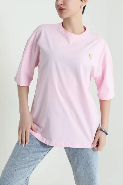 Pembe Rahat Kalıp Süprem Kadın Tişört 448186