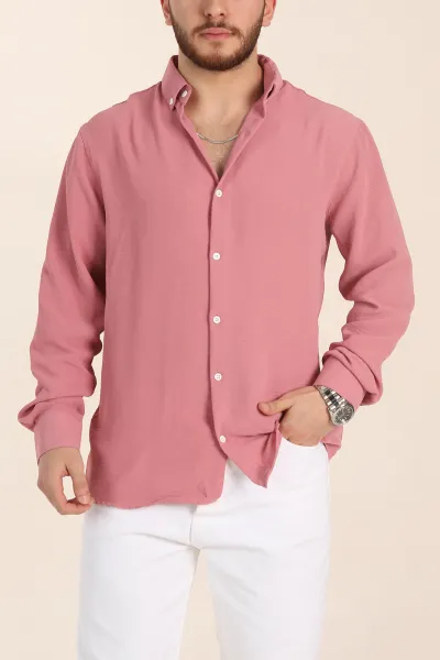 Pembe Relaxed Fit Aerobin Keten Ata Yaka Erkek Gömlek 339122