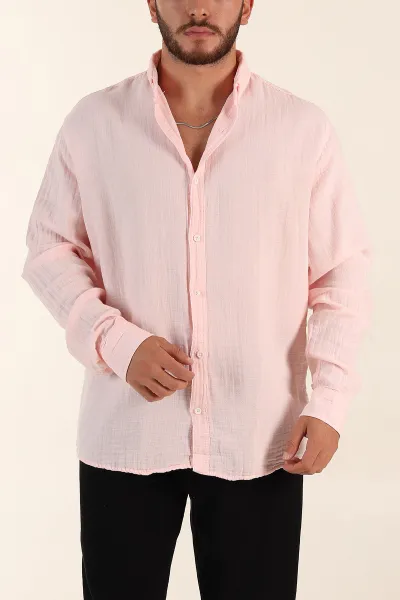 pembe-relaxed-fit-muslin-keten-ata-yaka-erkek-gomlek-386195