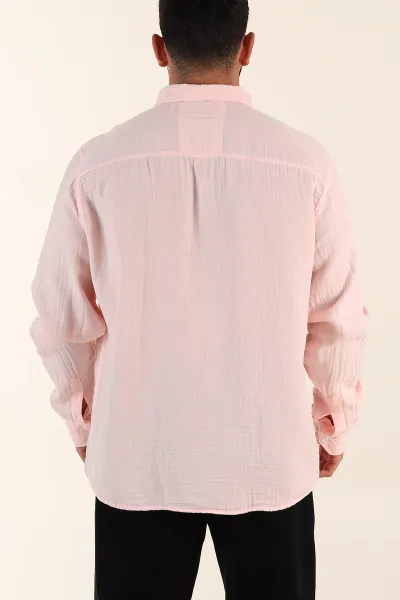 Pembe Relaxed Fit Müslin Keten Ata Yaka Erkek Gömlek 386195