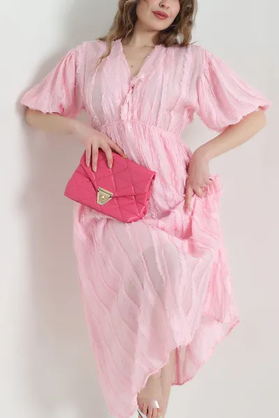 pembe-sakalli-v-yaka-tencel-kadin-elbise-451271