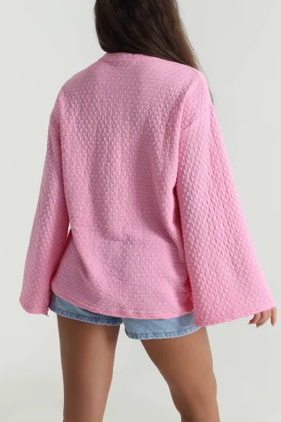 Pembe Salaş Kol Buble Kadın Bluz 487513