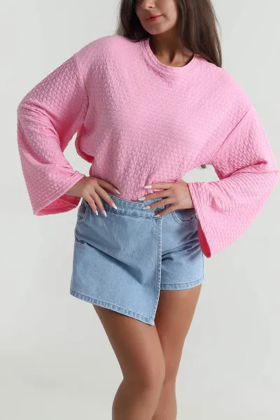 Pembe Salaş Kol Buble Kadın Bluz 487513