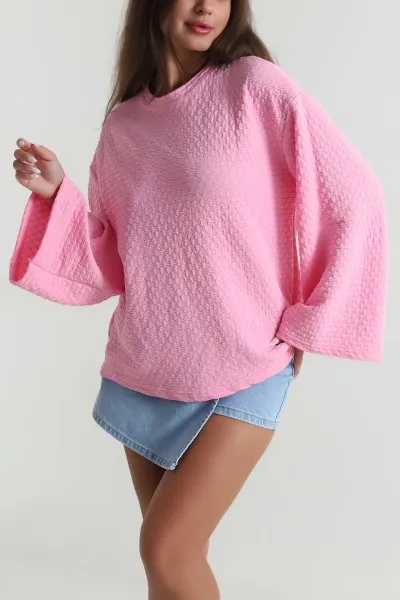 Pembe Salaş Kol Buble Kadın Bluz 487513