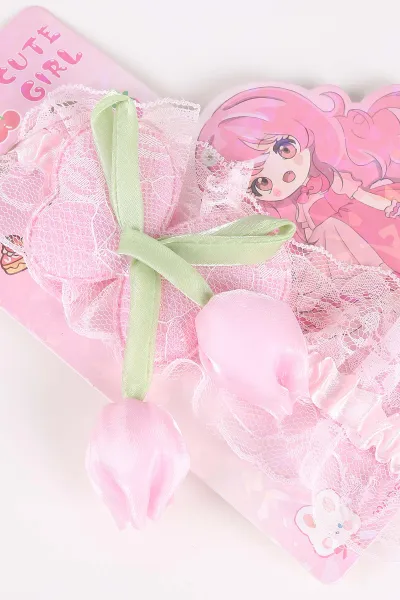 Pembe Sallantı Laleli Tüllü Kız Çocuk Saç Bandı 464484