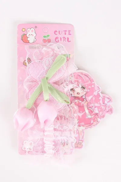 Pembe Sallantı Laleli Tüllü Kız Çocuk Saç Bandı 464484