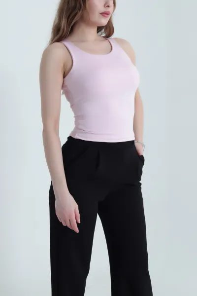 Pembe Sandy Likralı Kolsuz Bluz 438983