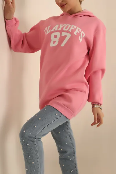 Pembe Şardonlu Baskılı Sweat Tunik 229920