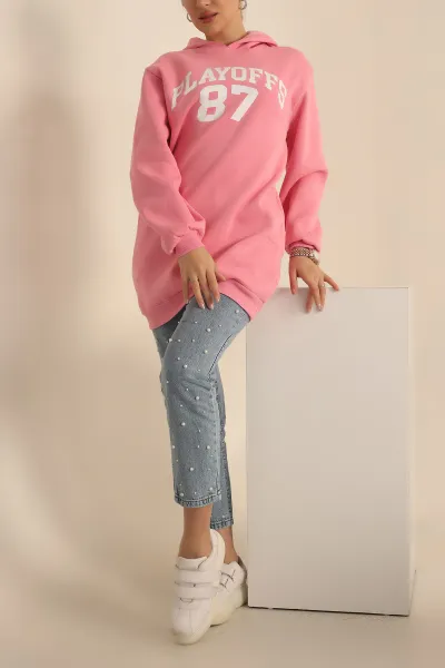 Pembe Şardonlu Baskılı Sweat Tunik 229920
