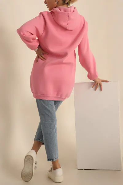Pembe Şardonlu Baskılı Sweat Tunik 229920