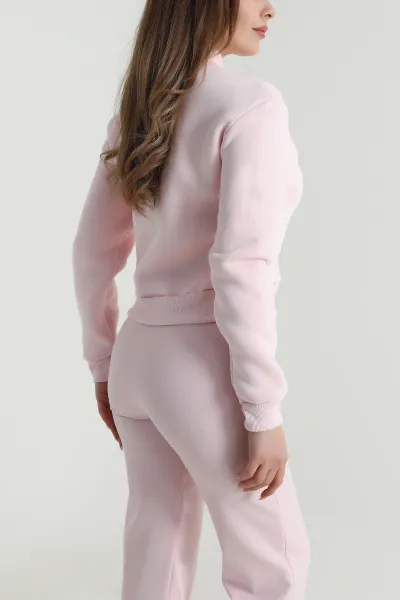 Pembe Şardonlu Fermuarlı Üç İp Kadın Sweat 487729