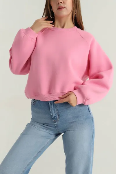 Pembe Şardonlu Kadın Fermuarsız Sweat 392392