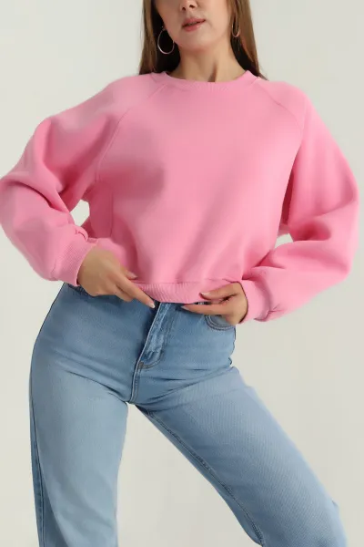 Pembe Şardonlu Kadın Fermuarsız Sweat 392392