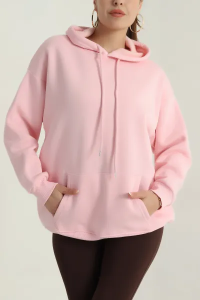 Pembe Şardonlu Kadın Fermuarsız Sweat 400553