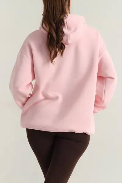 Pembe Şardonlu Kadın Fermuarsız Sweat 400553