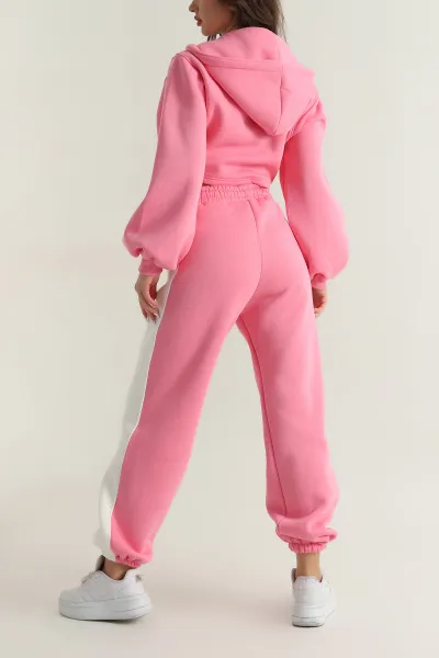 Pembe Şardonlu Kapüşonlu Kadın İkili Takım 403928