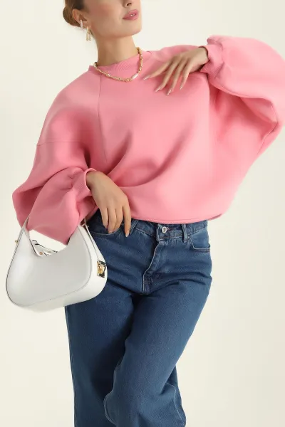 Pembe Şardonlu Reglan Kol Bayan Sweat 300674