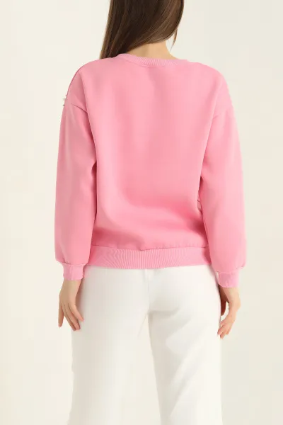 Pembe Şardonlu Taşlı İki İp Bayan Sweat 321535
