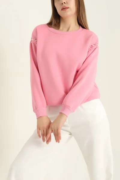 Pembe Şardonlu Taşlı İki İp Bayan Sweat 321535