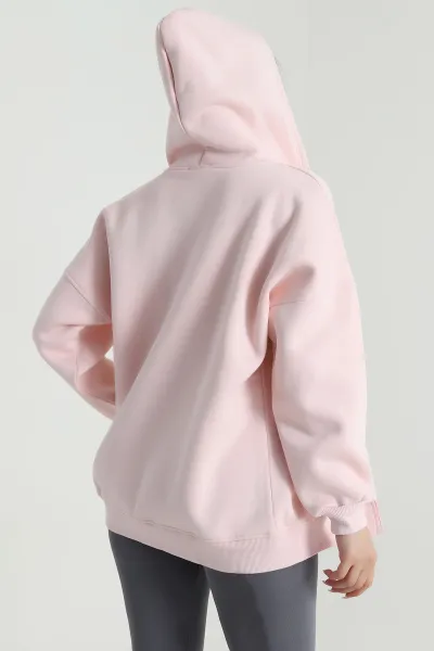 Pembe Şardonlu Üç İp Fermuarlı Kadın Sweat 484572