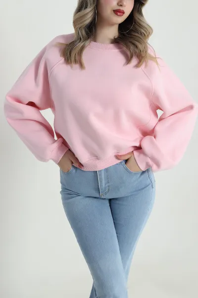 Pembe Şardonlu Üç İp Kadın Sweat 487109