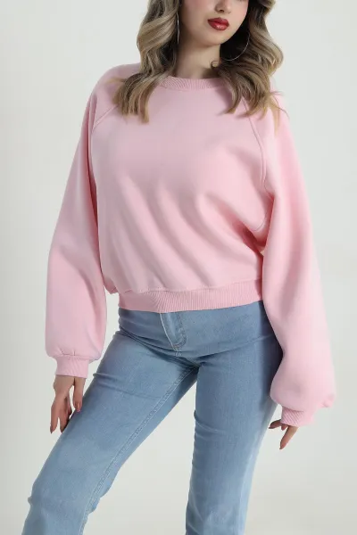 Pembe Şardonlu Üç İp Kadın Sweat 487109