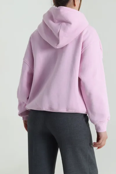 Pembe Şardonlu Üç İp Nakışlı Kadın Sweat 486718