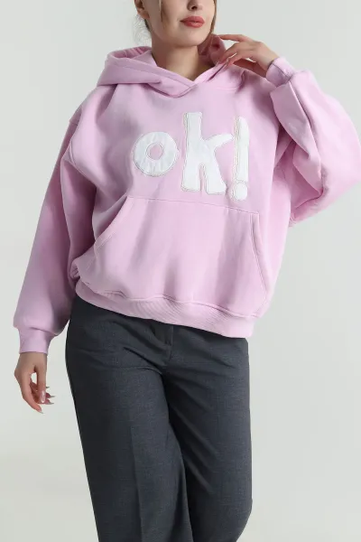 Pembe Şardonlu Üç İp Nakışlı Kadın Sweat 486718
