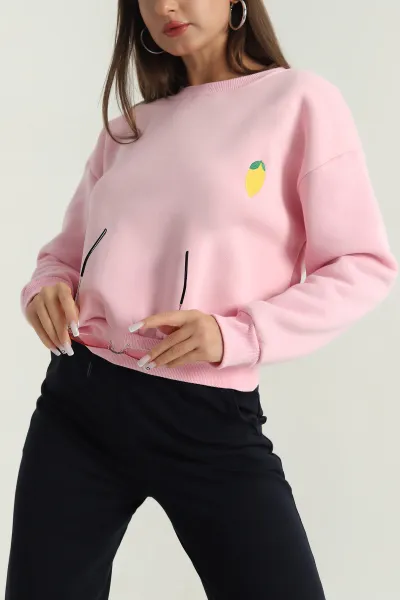 Pembe Şardonlu Üç İplik Kadın Sweat 387827