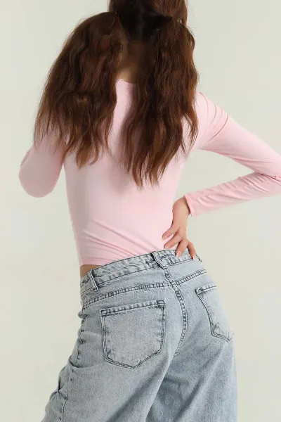 Pembe Scuba Kadın Zıbın Bluz 391435