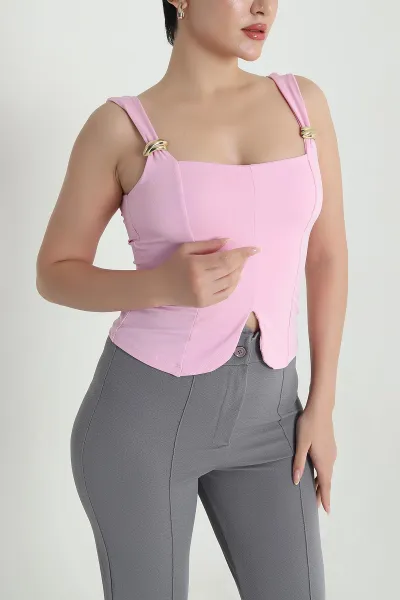 Pembe Scuba Kolsuz Kadın Bluz 470575
