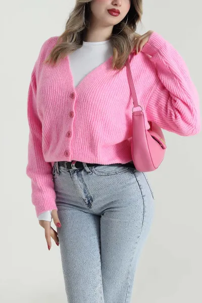 Pembe Selanik Kadın Triko Hırka 492305