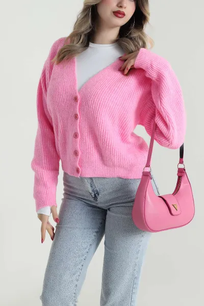 Pembe Selanik Kadın Triko Hırka 492305