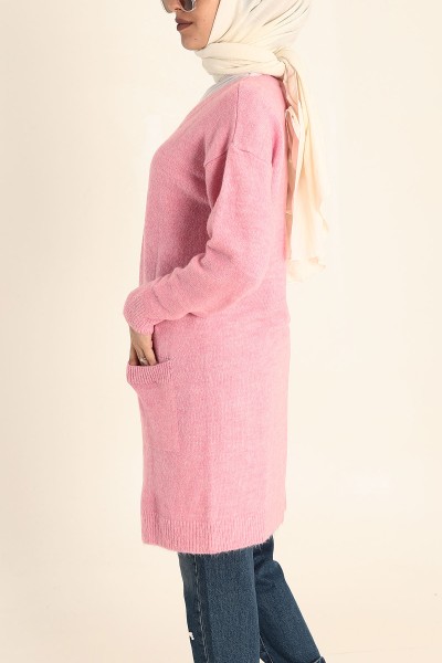 Pembe Selanik Triko Yün Bayan Hırka 217358