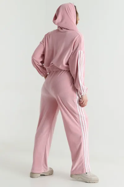 Pembe Şerit Detay Kadife Kadın İkili Takım 494627