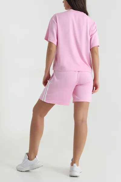 Pembe Şeritli Kadın Şortlu İkili Takım 474997