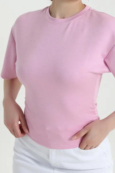 Pembe Serpme Taşlı Oysho Kadın Bluz 465651