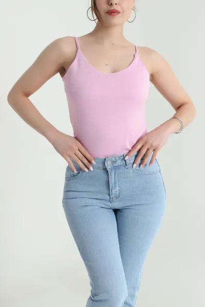 Pembe Serpme Taşlı Oysho Kadın Zıbın Bluz 475266