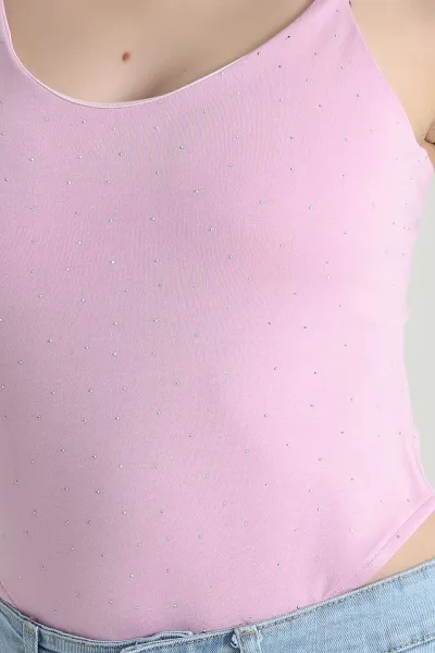 Pembe Serpme Taşlı Oysho Kadın Zıbın Bluz 475266