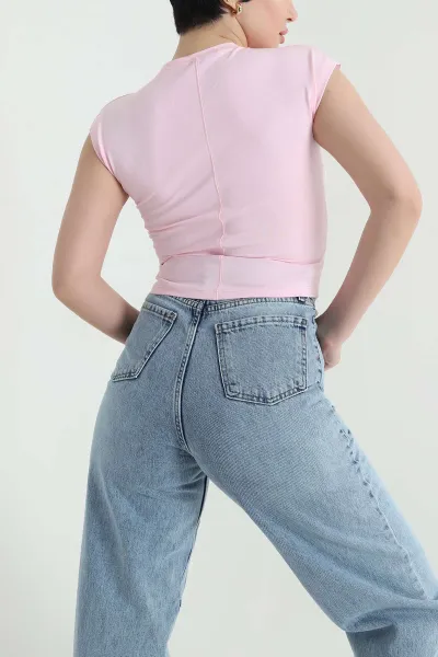 Pembe Serpme Taşlı Süprem Kadın Bluz 453346